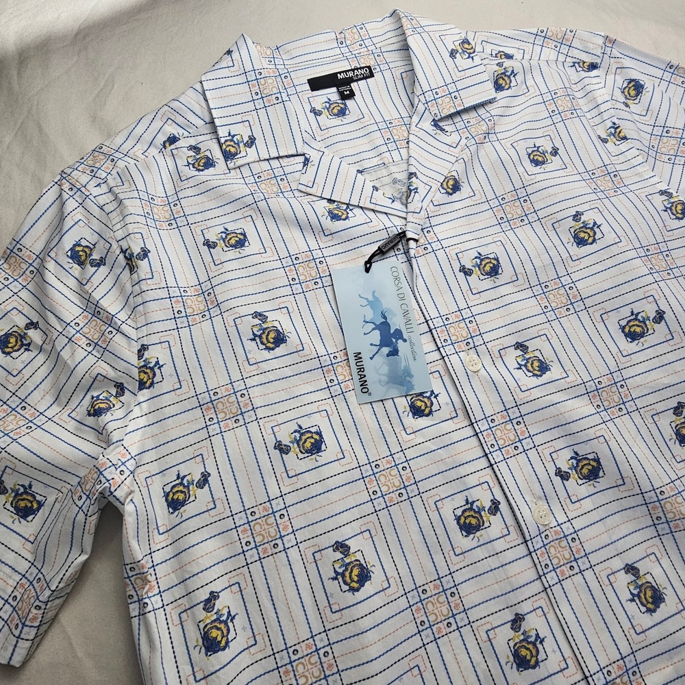 Murano M Corsa Di Cavalli Geo Floral Short Sleeve Button Down Shirt NWT 1256
